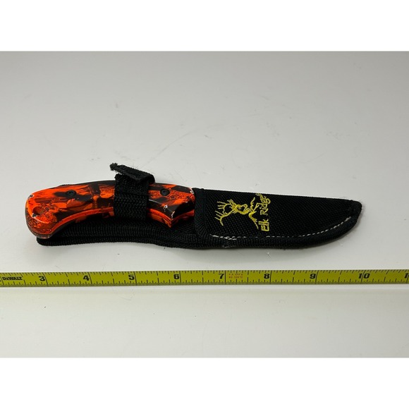Elk Ridge Other - Elk Ridge Orange Camo Fixed Blade Knife Tom Anderson Design 440 Stainless Sheath